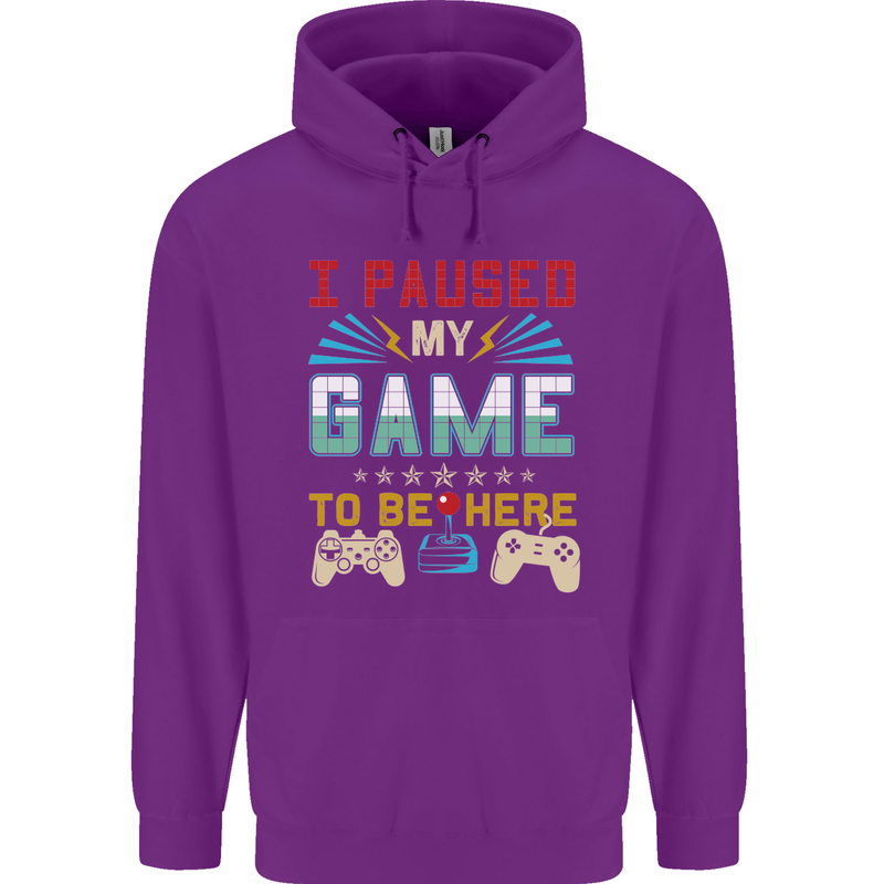 I Paused My Game to Be Here Gaming Gamer Childrens Kids Hoodie Purple