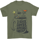 I Run On Coffee and Christmas Cheer Skull Mens T-Shirt Cotton Gildan Military Green