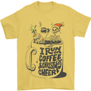 I Run On Coffee and Christmas Cheer Skull Mens T-Shirt Cotton Gildan Yellow