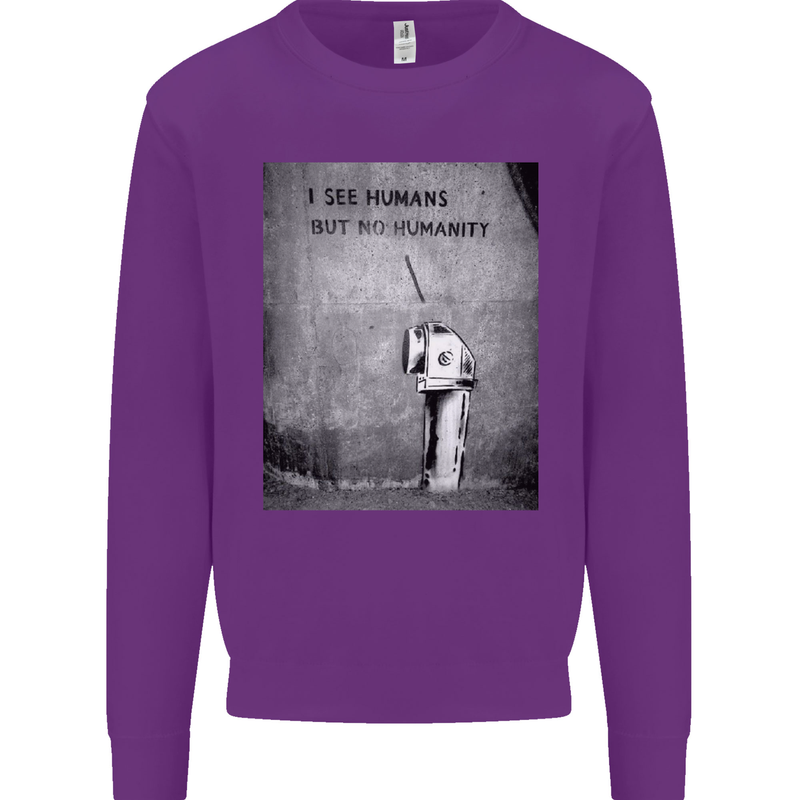 I See Humans but No Humanity Banksy Art Mens Sweatshirt Jumper Purple