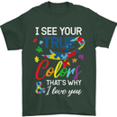 I See Your True Colours Autism Autistic Mens T-Shirt Cotton Gildan Forest Green