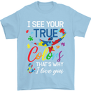 I See Your True Colours Autism Autistic Mens T-Shirt Cotton Gildan Light Blue