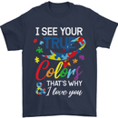 I See Your True Colours Autism Autistic Mens T-Shirt Cotton Gildan Navy Blue