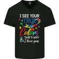 I See Your True Colours Autism Autistic Mens V-Neck Cotton T-Shirt Black