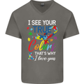 I See Your True Colours Autism Autistic Mens V-Neck Cotton T-Shirt Charcoal