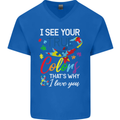I See Your True Colours Autism Autistic Mens V-Neck Cotton T-Shirt Royal Blue