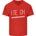 I Teach Whats Your Superpower Funny Teacher Mens V-Neck Cotton T-Shirt Red