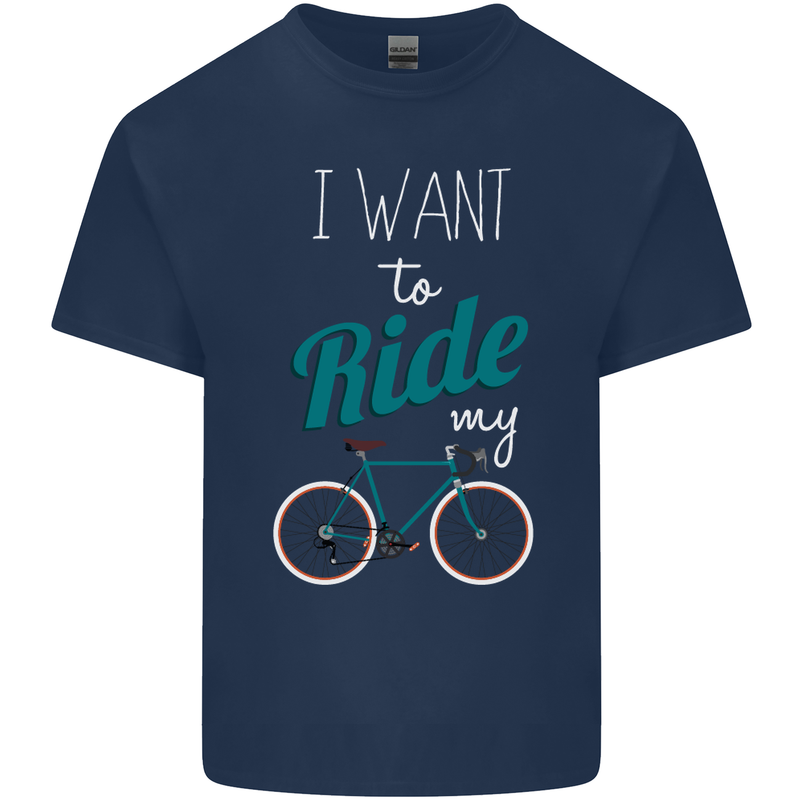 I Want to Ride My Bike Cycling Cyclist Mens Cotton T-Shirt Tee Top Navy Blue