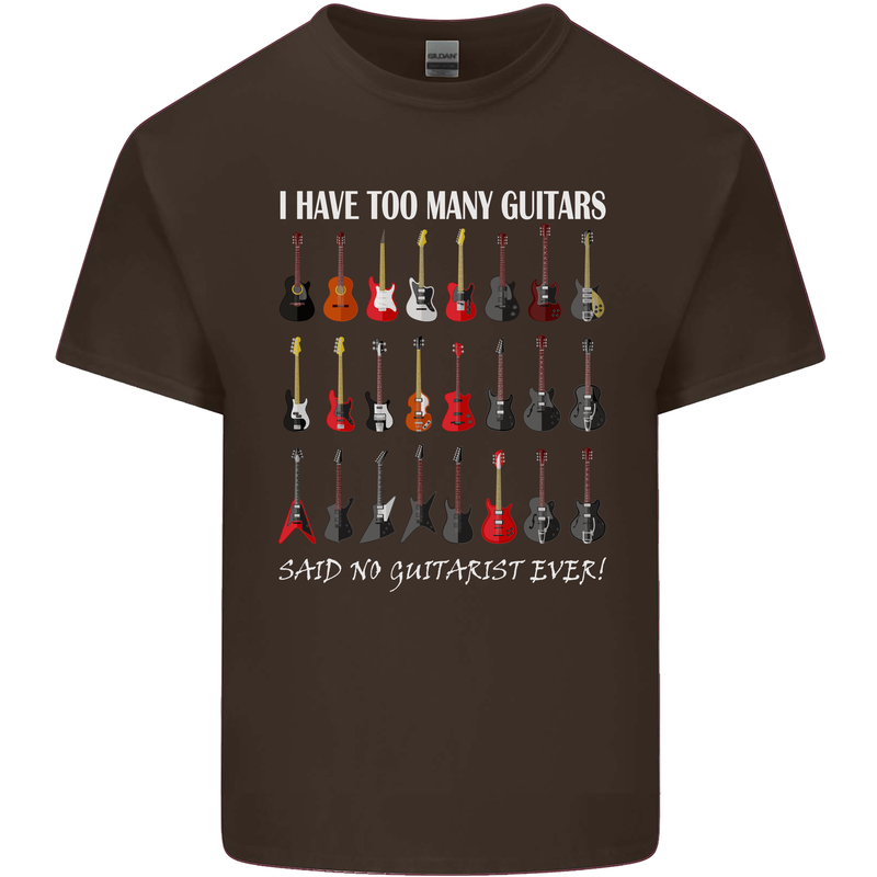 I have Too Many Guitars Guitarist Acoustic Mens Cotton T-Shirt Tee Top Dark Chocolate