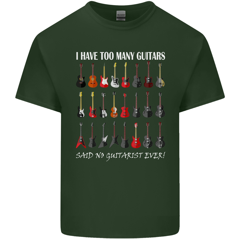 I have Too Many Guitars Guitarist Acoustic Mens Cotton T-Shirt Tee Top Forest Green
