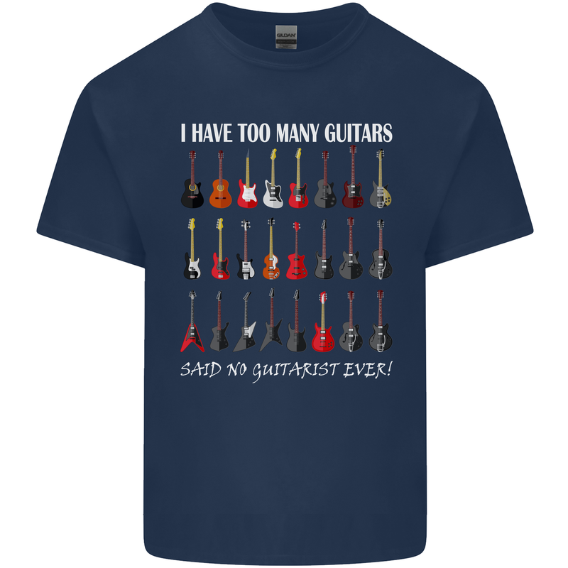 I have Too Many Guitars Guitarist Acoustic Mens Cotton T-Shirt Tee Top Navy Blue