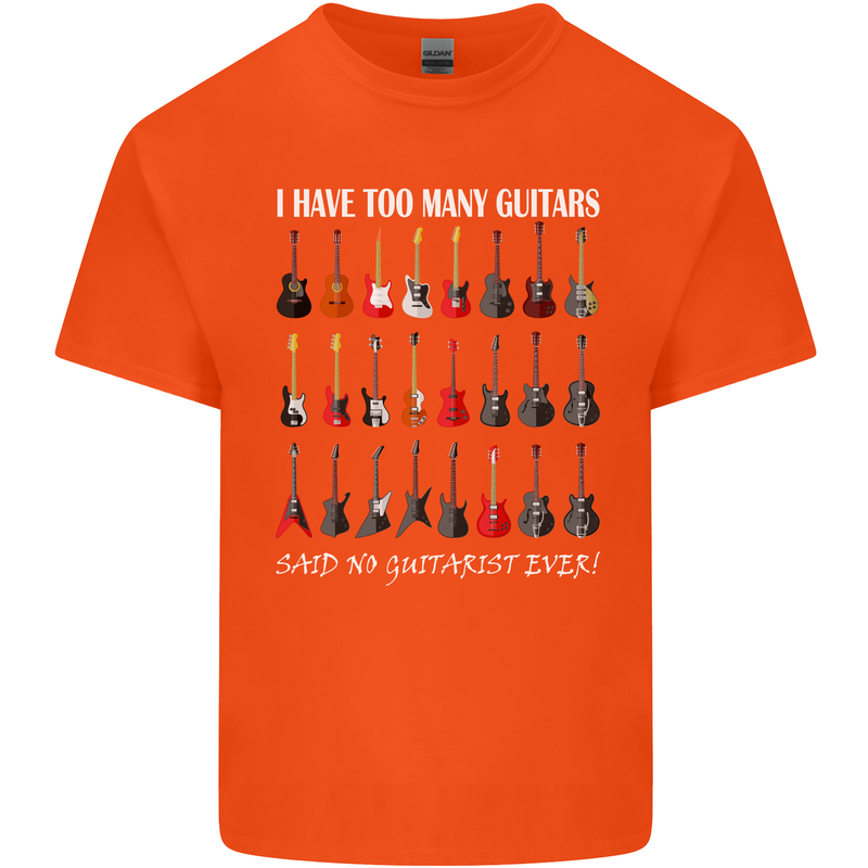 I have Too Many Guitars Guitarist Acoustic Mens Cotton T-Shirt Tee Top Orange
