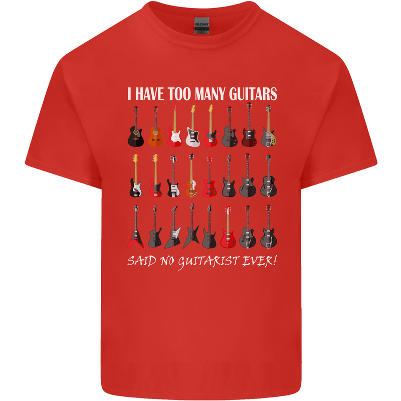 I have Too Many Guitars Guitarist Acoustic Mens Cotton T-Shirt Tee Top Red