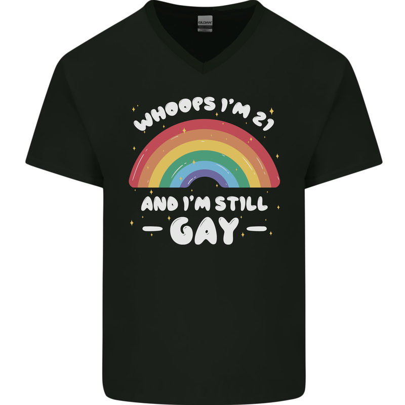 I'm 21 And I'm Still Gay LGBT Mens V-Neck Cotton T-Shirt Black