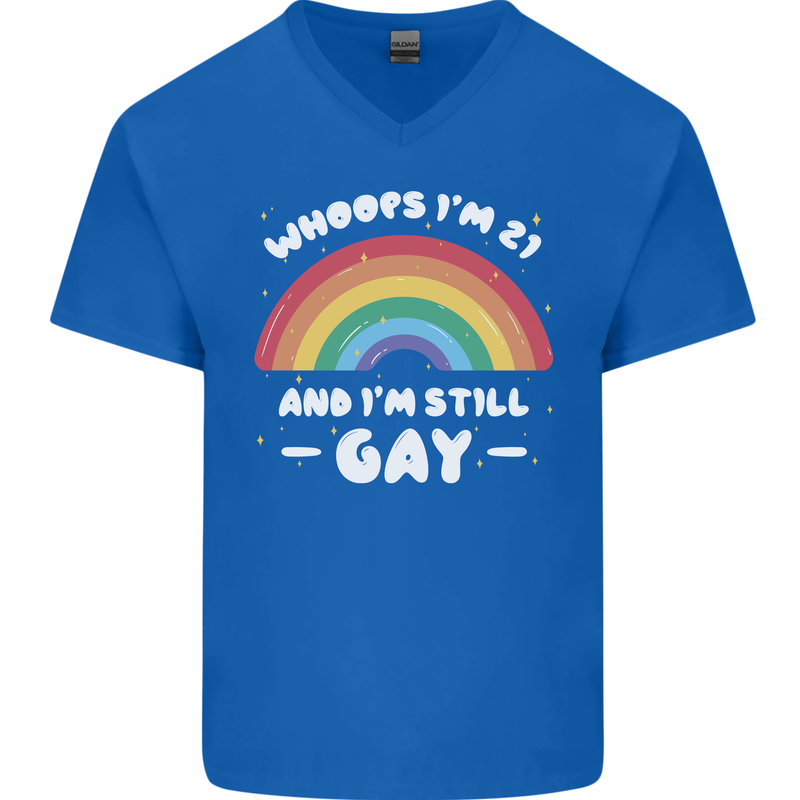 I'm 21 And I'm Still Gay LGBT Mens V-Neck Cotton T-Shirt Royal Blue