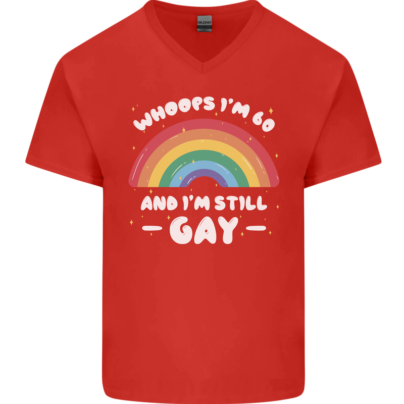 I'm 60 And I'm Still Gay LGBT Mens V-Neck Cotton T-Shirt Red
