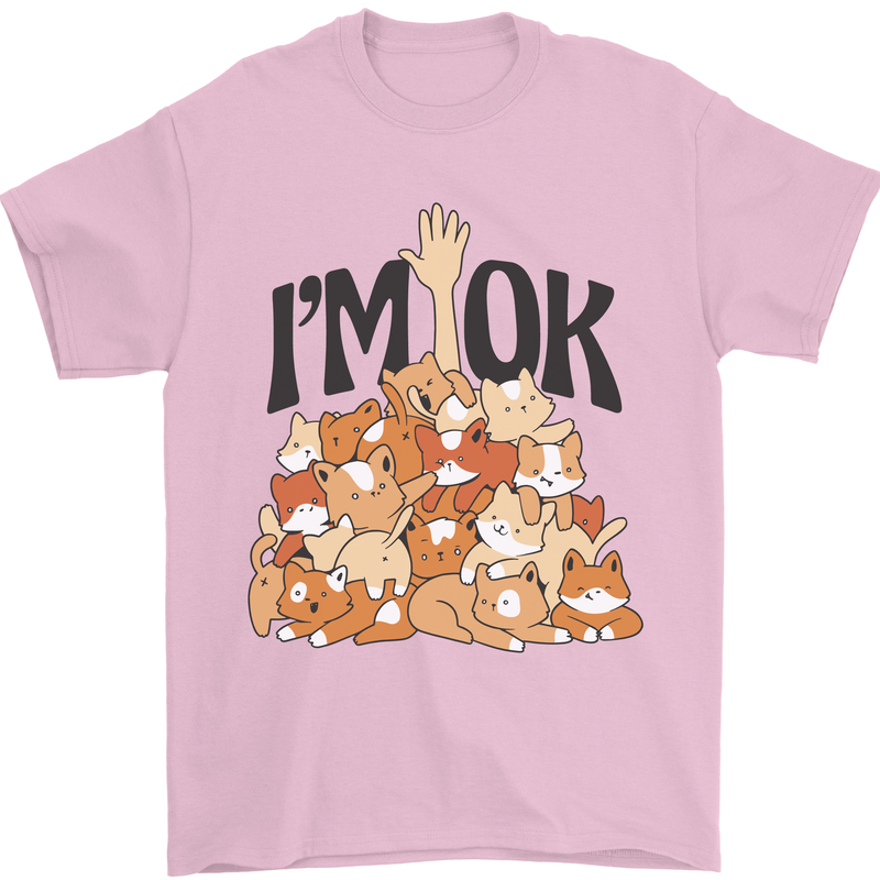 I'm OK Funny Cat Mum Dad Crazy Lady Kitten Mens T-Shirt Cotton Gildan Light Pink
