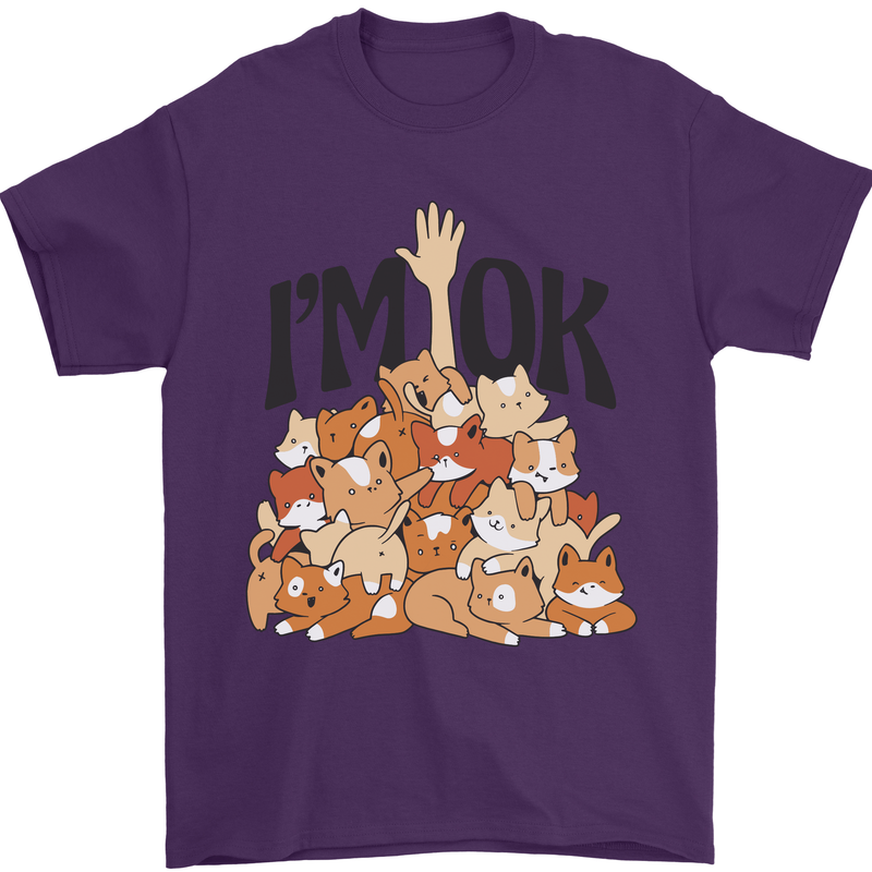 I'm OK Funny Cat Mum Dad Crazy Lady Kitten Mens T-Shirt Cotton Gildan Purple