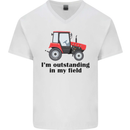 I'm Outstanding in My Field Farmer Tractor Mens V-Neck Cotton T-Shirt White