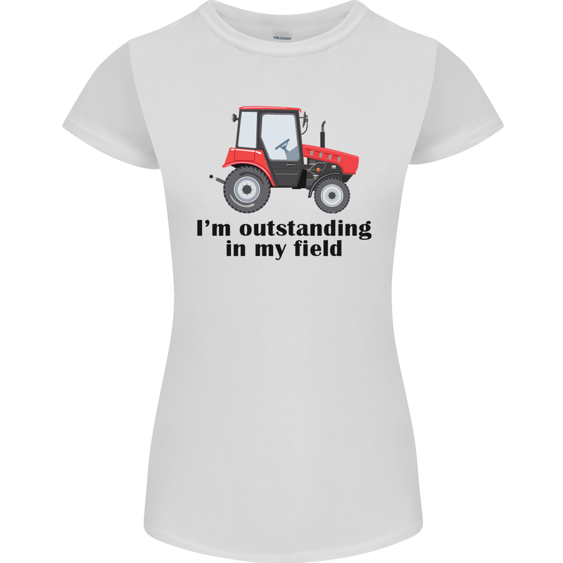 I'm Outstanding in My Field Farmer Tractor Womens Petite Cut T-Shirt White