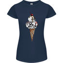 Ice Cream Skull Womens Petite Cut T-Shirt Navy Blue