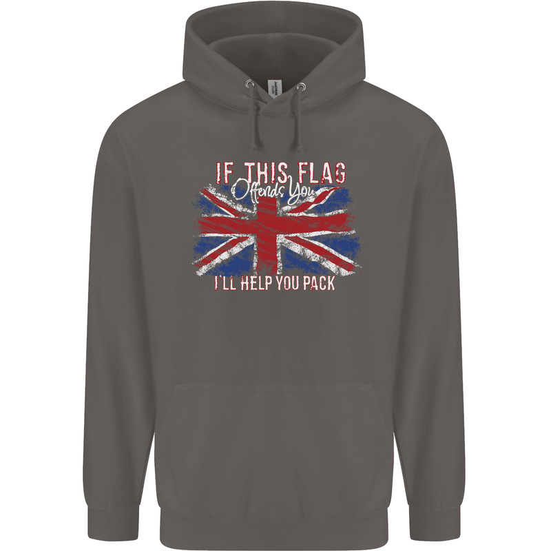 If This Flag Offends You Union Jack Britain Mens 80% Cotton Hoodie Charcoal