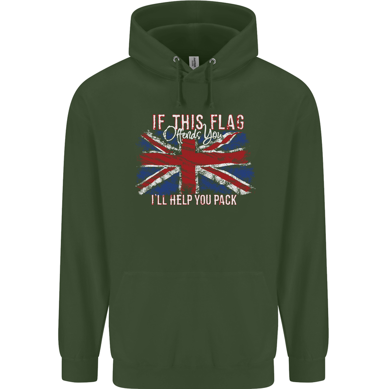 If This Flag Offends You Union Jack Britain Mens 80% Cotton Hoodie Forest Green