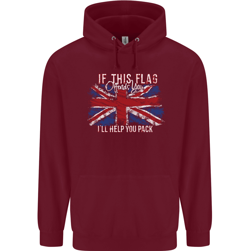 If This Flag Offends You Union Jack Britain Mens 80% Cotton Hoodie Maroon