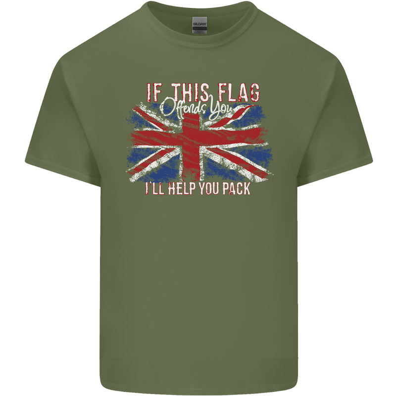 If This Flag Offends You Union Jack Britain Mens Cotton T-Shirt Tee Top Military Green