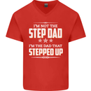 Im Not the Step Dad Stepped Up Fathers Day Mens V-Neck Cotton T-Shirt Red