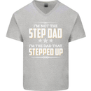 Im Not the Step Dad Stepped Up Fathers Day Mens V-Neck Cotton T-Shirt Sports Grey