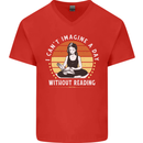Imagine a Day Without Reading Bookworm Mens V-Neck Cotton T-Shirt Red