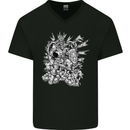 Inca Warrior Skull Gym Martial Arts MMA Axe Mens V-Neck Cotton T-Shirt Black