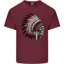 Indian Skull Headdress Biker Motorbike Mens Cotton T-Shirt Tee Top Maroon