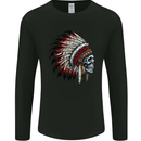 Indian Skull Headdress Biker Motorbike Mens Long Sleeve T-Shirt Black