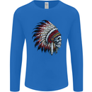 Indian Skull Headdress Biker Motorbike Mens Long Sleeve T-Shirt Royal Blue