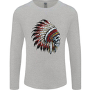 Indian Skull Headdress Biker Motorbike Mens Long Sleeve T-Shirt Sports Grey