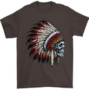 Indian Skull Headdress Biker Motorbike Mens T-Shirt Cotton Gildan Dark Chocolate