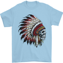 Indian Skull Headdress Biker Motorbike Mens T-Shirt Cotton Gildan Light Blue