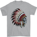 Indian Skull Headdress Biker Motorbike Mens T-Shirt Cotton Gildan Sports Grey