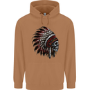 Indian Skull Headdress Biker Motorcycle Mens 80% Cotton Hoodie Caramel Latte