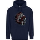 Indian Skull Headdress Biker Motorcycle Mens 80% Cotton Hoodie Navy Blue