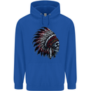 Indian Skull Headdress Biker Motorcycle Mens 80% Cotton Hoodie Royal Blue