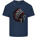 Indian Skull Headdress Biker Motorcycle Mens Cotton T-Shirt Tee Top Navy Blue