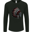 Indian Skull Headdress Biker Motorcycle Mens Long Sleeve T-Shirt Black
