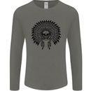Indian Skull Headdress Biker Motorcycle Mens Long Sleeve T-Shirt Charcoal