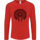 Indian Skull Headdress Biker Motorcycle Mens Long Sleeve T-Shirt Red