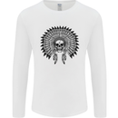 Indian Skull Headdress Biker Motorcycle Mens Long Sleeve T-Shirt White