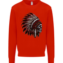 Indian Skull Headdress Biker Motorcycle Mens Sweatshirt Jumper Bright Red
