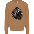Indian Skull Headdress Biker Motorcycle Mens Sweatshirt Jumper Caramel Latte